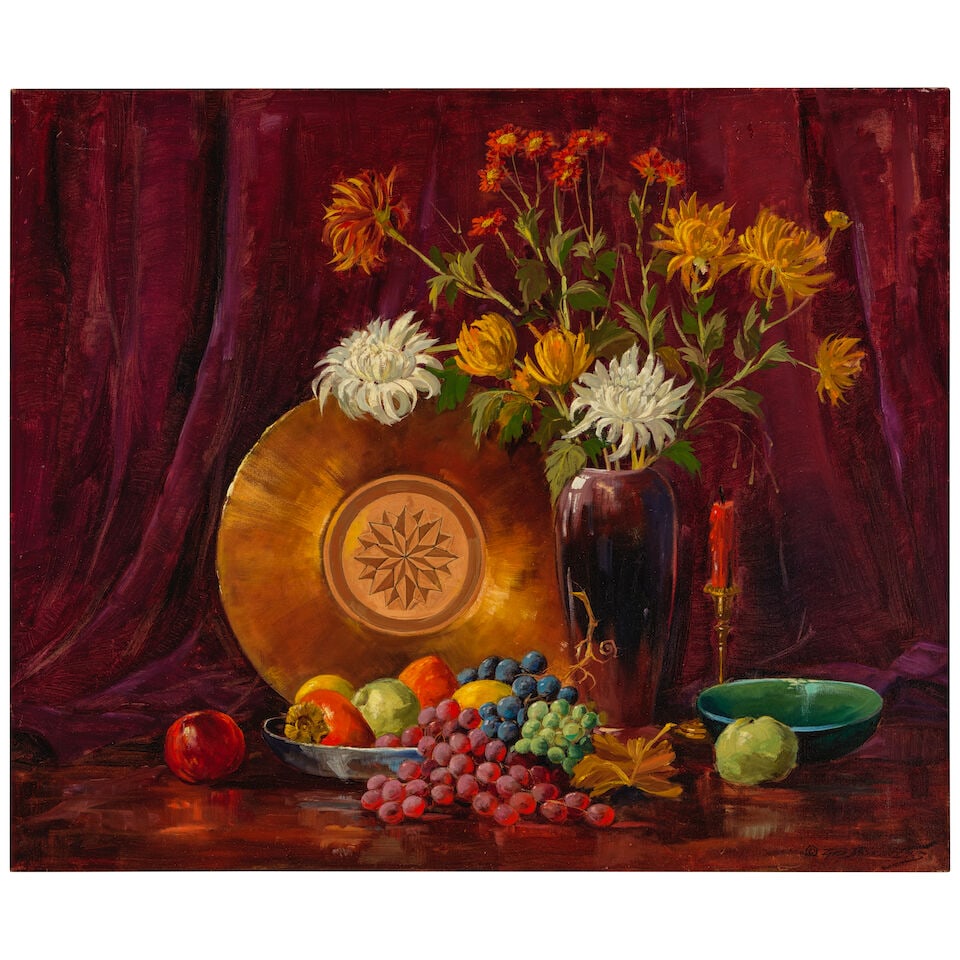 George Demont Otis (1879-1962) Copper and Chrysanthemums 30 1/8 x 36 1/8 in. (1 of 3)
