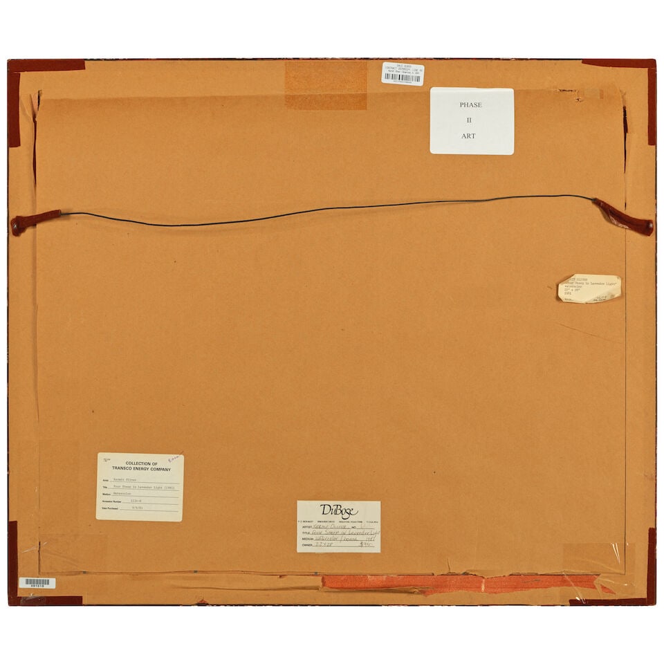 Kermit Oliver (born 1943) Four Sheep in Lavender Light 22 1/4 x 28 in. (Executed in 1981.) - 2