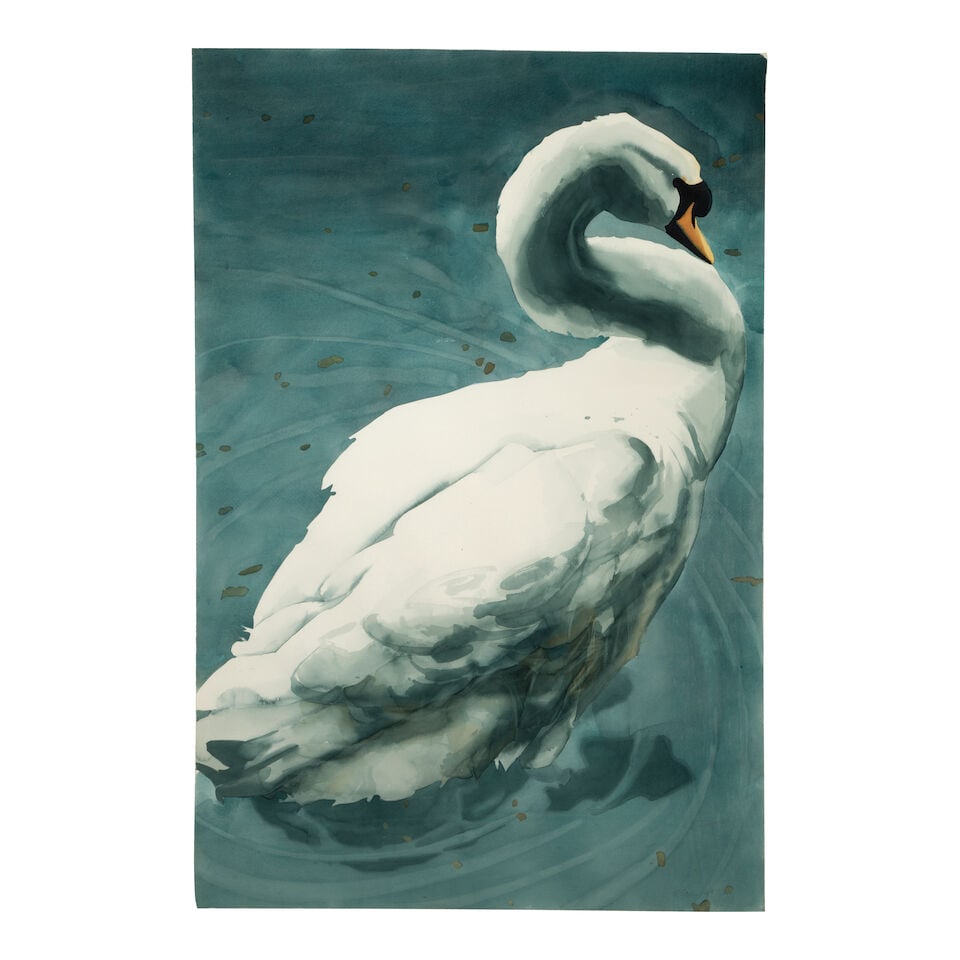 William G. Garbe (1948-1989) Untitled (Swan) sight 59 1/4 x 39 1/2 in.: William G. Garbe (1948-1989) Untitled (Swan) signed and dated 'W. Garbe 1984' (lower right) watercolor and pencil on paper sight 59 1/4 x 39 1/2 in. Footnotes: Provenance From A Houston Corporate