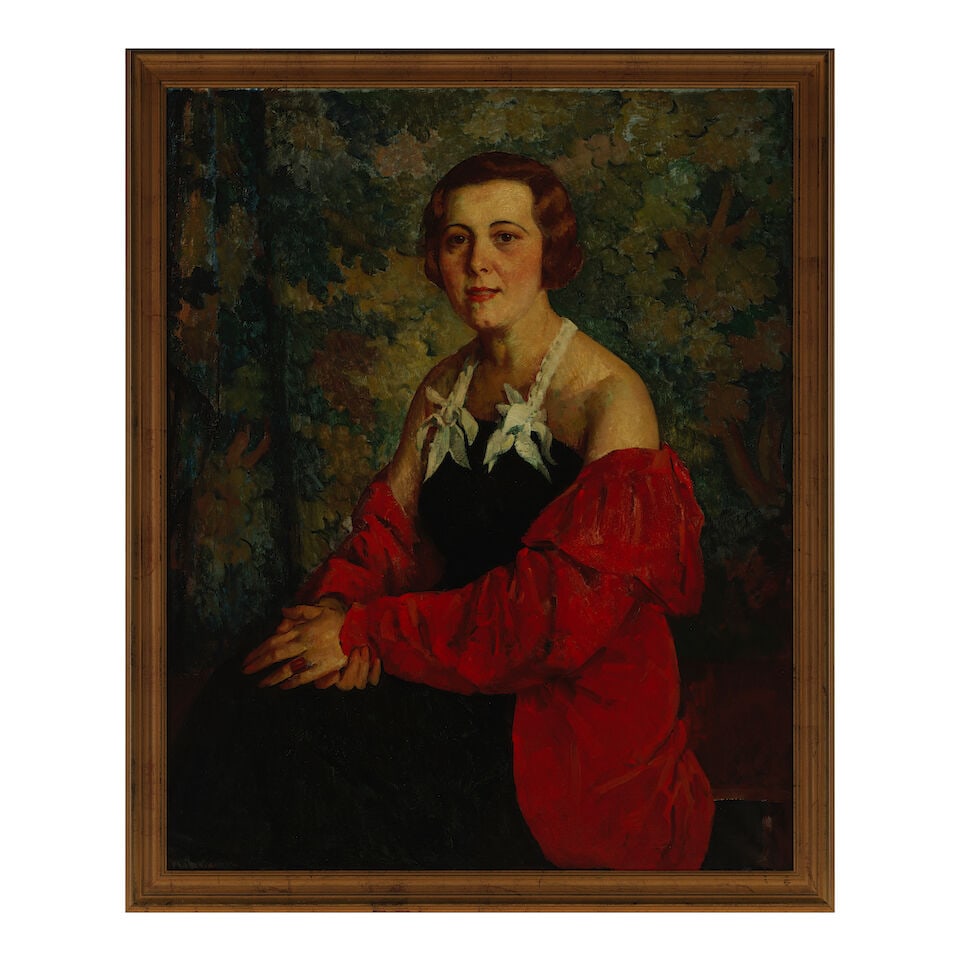 Mischa Askenazy (1888-1961) Portrait of Woman in Red 40 x 32 in. - 2