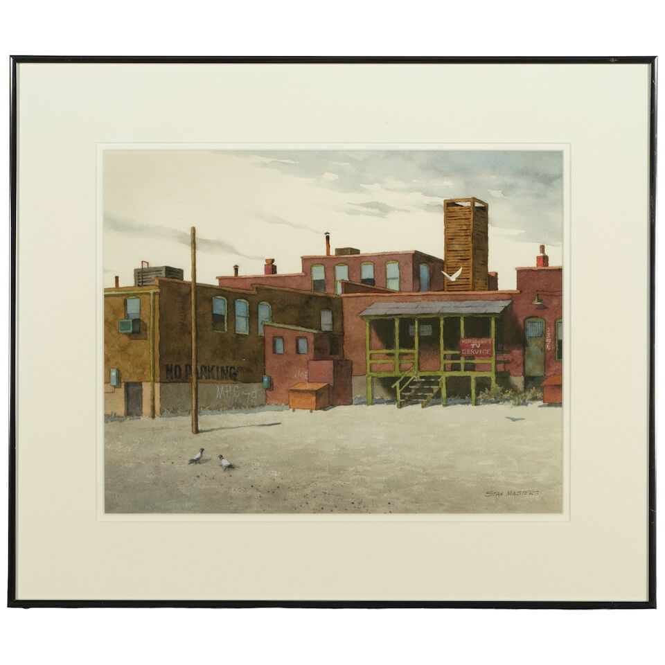 Stan Masters (1922-2005) East Wind (City Scenes #2) sight 12 1/2 x 15 3/4 in. - 3