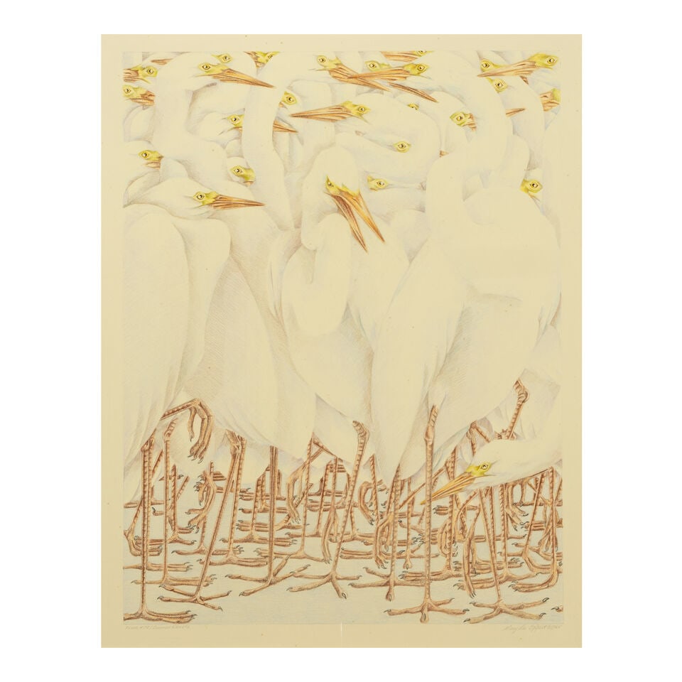 Mary Lee Eggart (1928-2010) Flock #72 | Common Egrets image 25 3/4 x 19 3/4 in. (1 of 3)