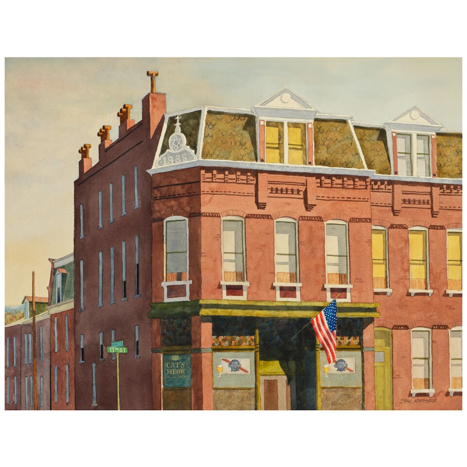 Stan Masters (1922-2005) Flag Day (City Scenes #1) sight 15 1/2 x 20 in. (1 of 3)