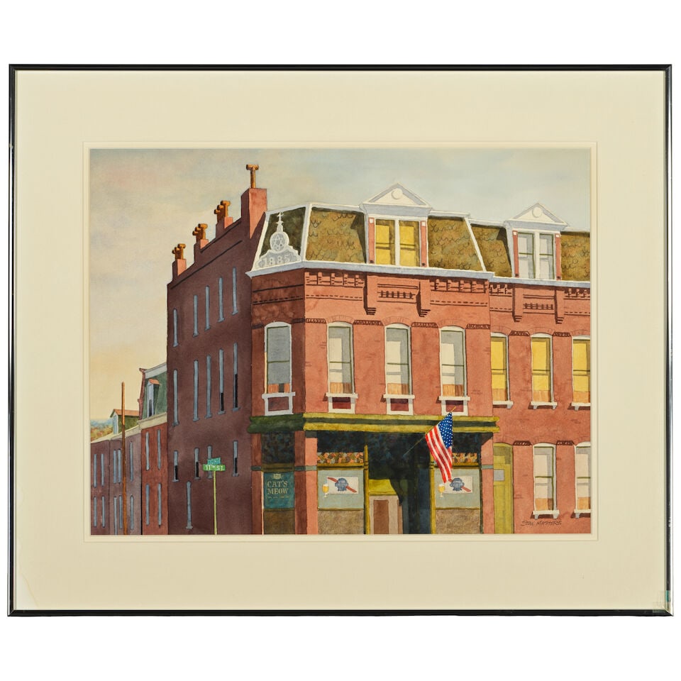 Stan Masters (1922-2005) Flag Day (City Scenes #1) sight 15 1/2 x 20 in. - 3