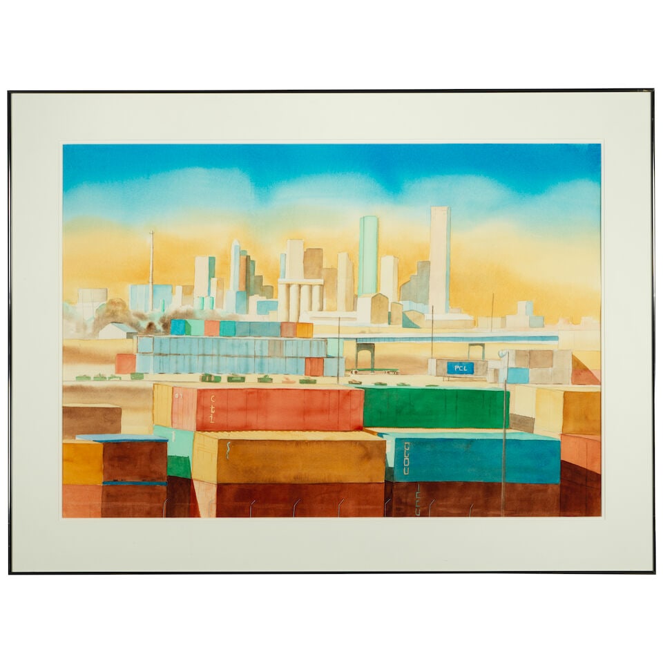 Hilary Page (20th Century) Houston Skyline from Ship Channel sight 27 x 1/2 x 40 in. - 3