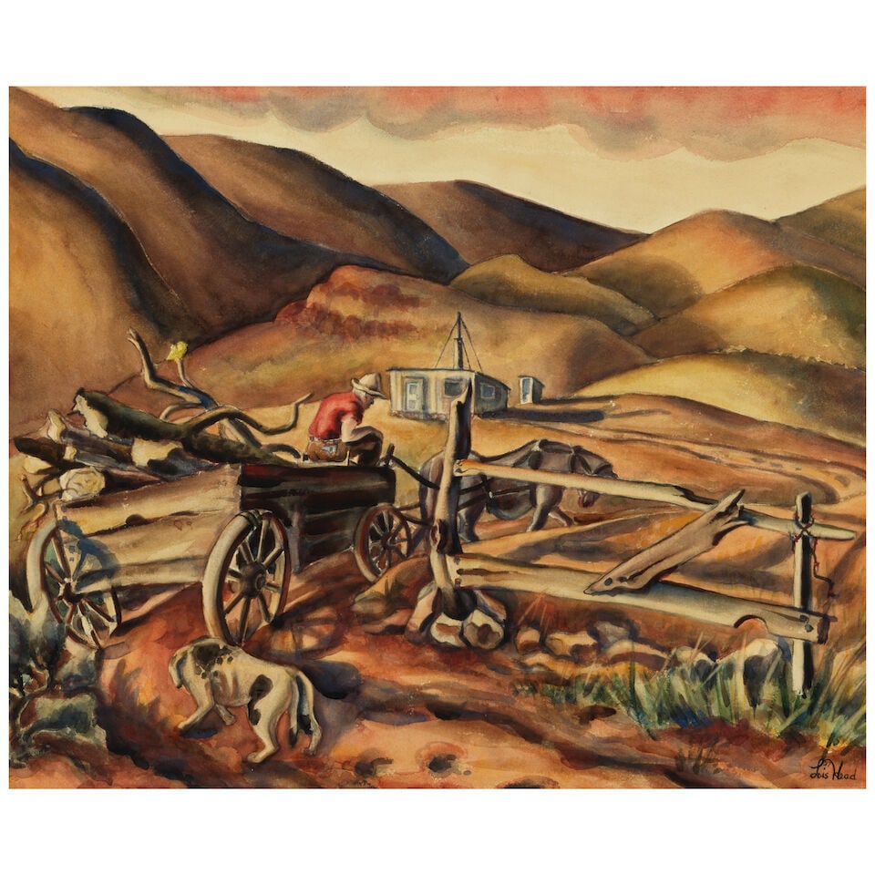 Lois Mabel Head (born 1906) Earth Toll sight 21 1/2 x 26 1/2 in. (Executed in 1937.): Lois Mabel Head (born 1906) Earth Toll signed and dated '37 / Lois Head' (lower right) watercolor on paper sight 21 1/2 x 26 1/2 in. Executed in 1937. Footnotes: Provenance Associated American