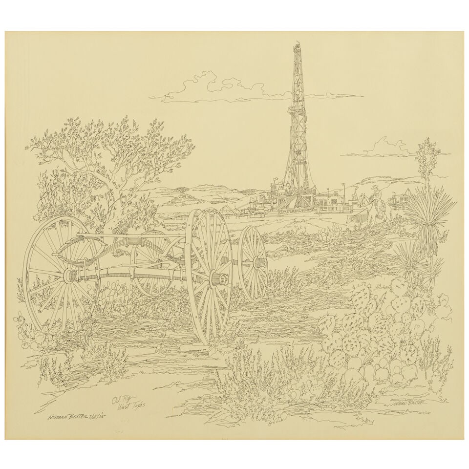 Norman E. Baxter (1919-1998) Oil Rig (West Texas) sight 16 x 18 in. (1 of 3)