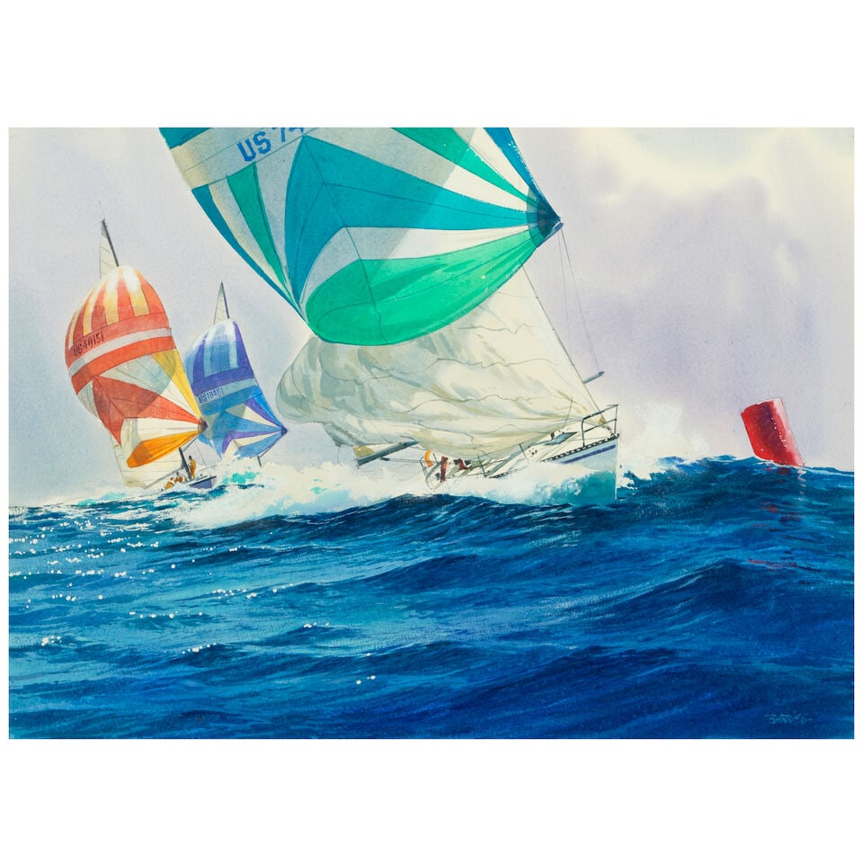 Al Barnes (1937-2015) Hauling Sails (First to Leeward) sight 21 x 29 1/4 in. (1 of 3)
