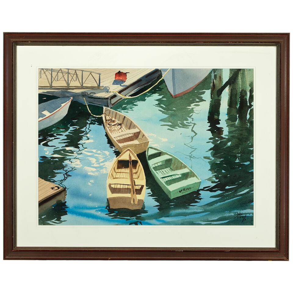 John Pike (1911-1979) Boats in the Water sight 21 1/2 x 29 1/4 in. - 2