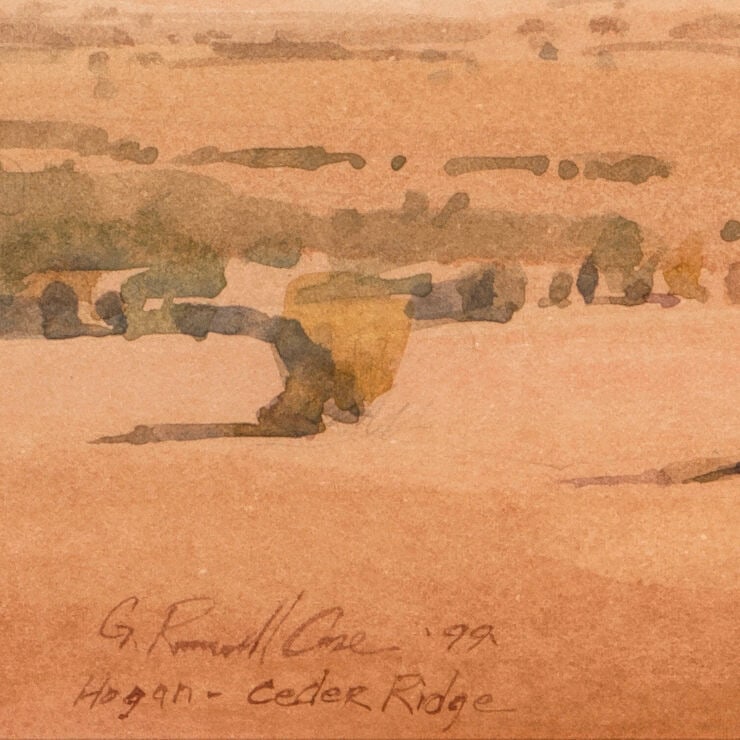 G. Russell Case (born 1966) Hogan - Cedar Ridge sight 20 3/4 x 28 1/4 in. (Painted in 1999.) - 3