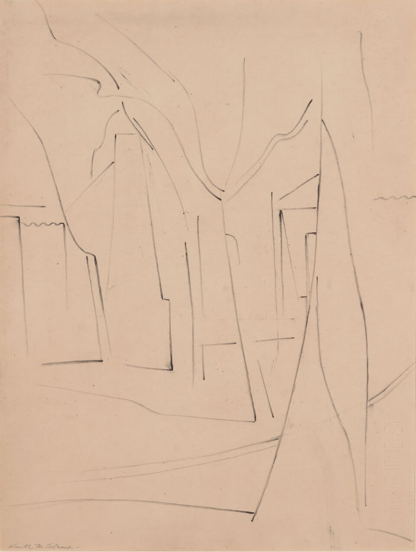 Kenneth Miller Adams (1897-1966) Untitled (The Streets of Taos) sight 23 x 17 1/2 in. (1 of 2)