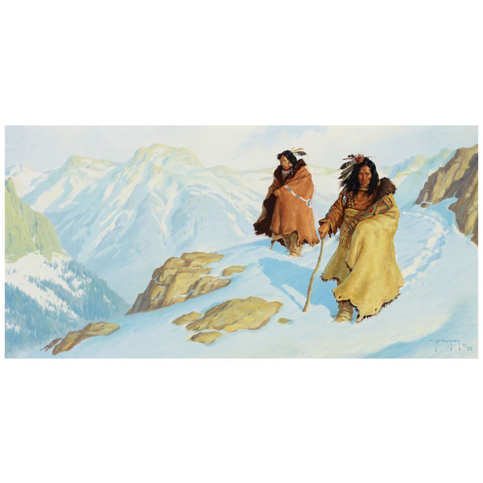 Robert Duncan (born 1952) The Vision Seekers Return 20 x 40 in. (Painted in 1978.): Robert Duncan (born 1952) The Vision Seekers Return signed and dated 'RDuncan / © 78' (lower right) and titled, signed again and dated again on a handwritten artist's label (affixed to the