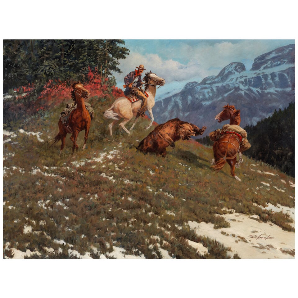 Paul Abram Jr. (1933-2005) The Bear Attack 18 x 24 in. (1 of 4)