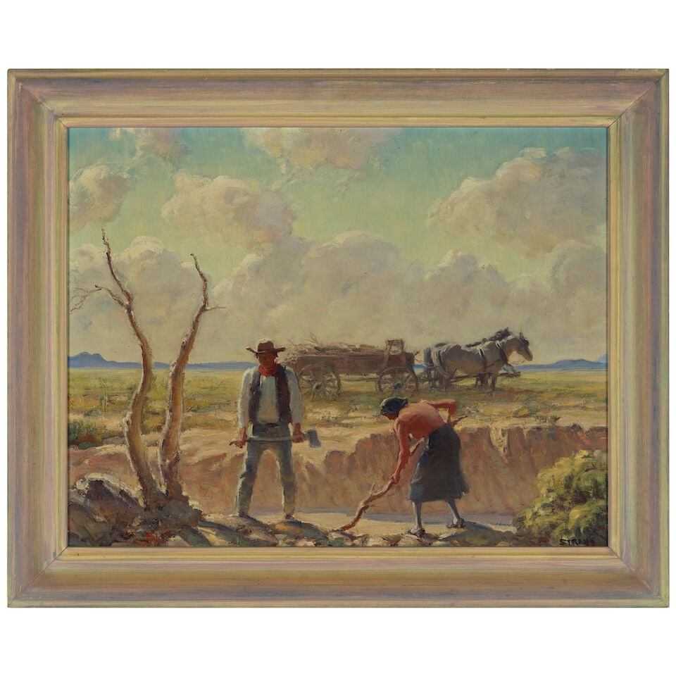 Ray Strang (1893-1957) Wood Gatherers 18 3/4 x 24 in. - 2