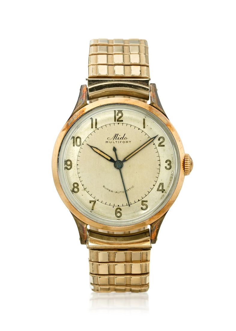 [NO RESERVE] MIDO. A GOLD PLATED AUTOMATIC BRACELET WATCH Multifort Powerwind, c. 1955 (1 of 1)