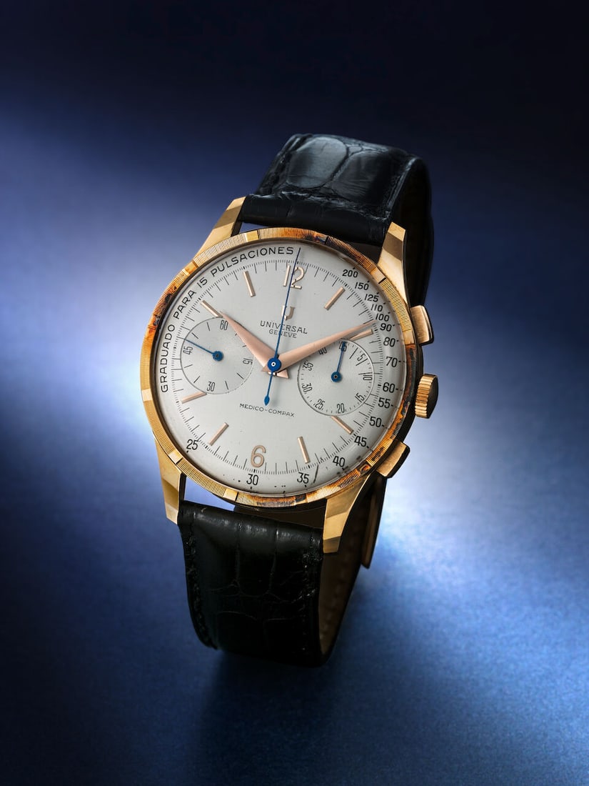 UNIVERSAL GENÈVE. A FINE AND RARE 18K ROSE GOLD MANUAL WIND CHRONOGRAPH WRISTWATCH Medico-C... - 2