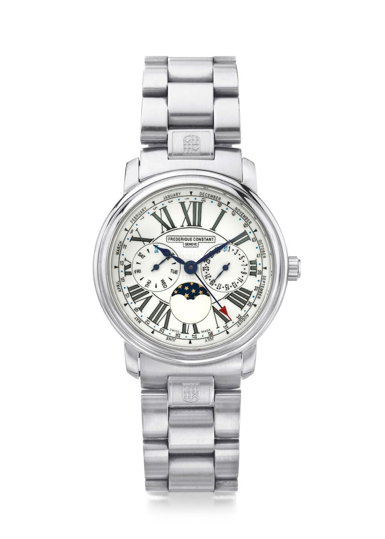 [NO RESERVE] FEDERIQUE CONSTANT. A STAINLESS STEEL QUARTZ TRIPLE CALENDAR BRACELET WATCH WITH MO... (1 of 2)