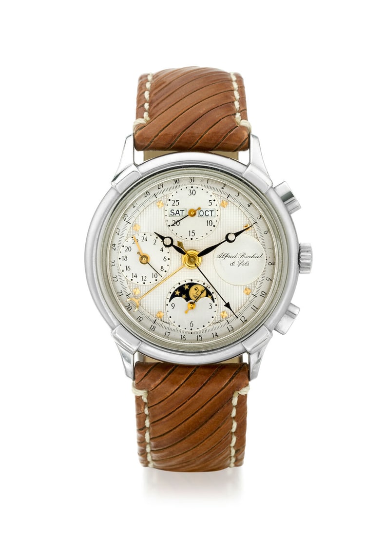 [NO RESERVE] ALFRED ROCHAT & FILS. A STAINLESS STEEL AUTOMATIC CHRONOGRAPH WRISTWATCH WITH MOON ... (1 of 1)