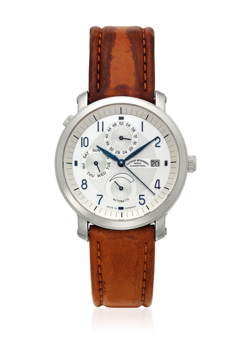 [NO RESERVE] MÜHLE GLASHÜTTE. A STAINLESS STEEL AUTOMATIC CALENDAR WRISTWATCH Business... (1 of 1)