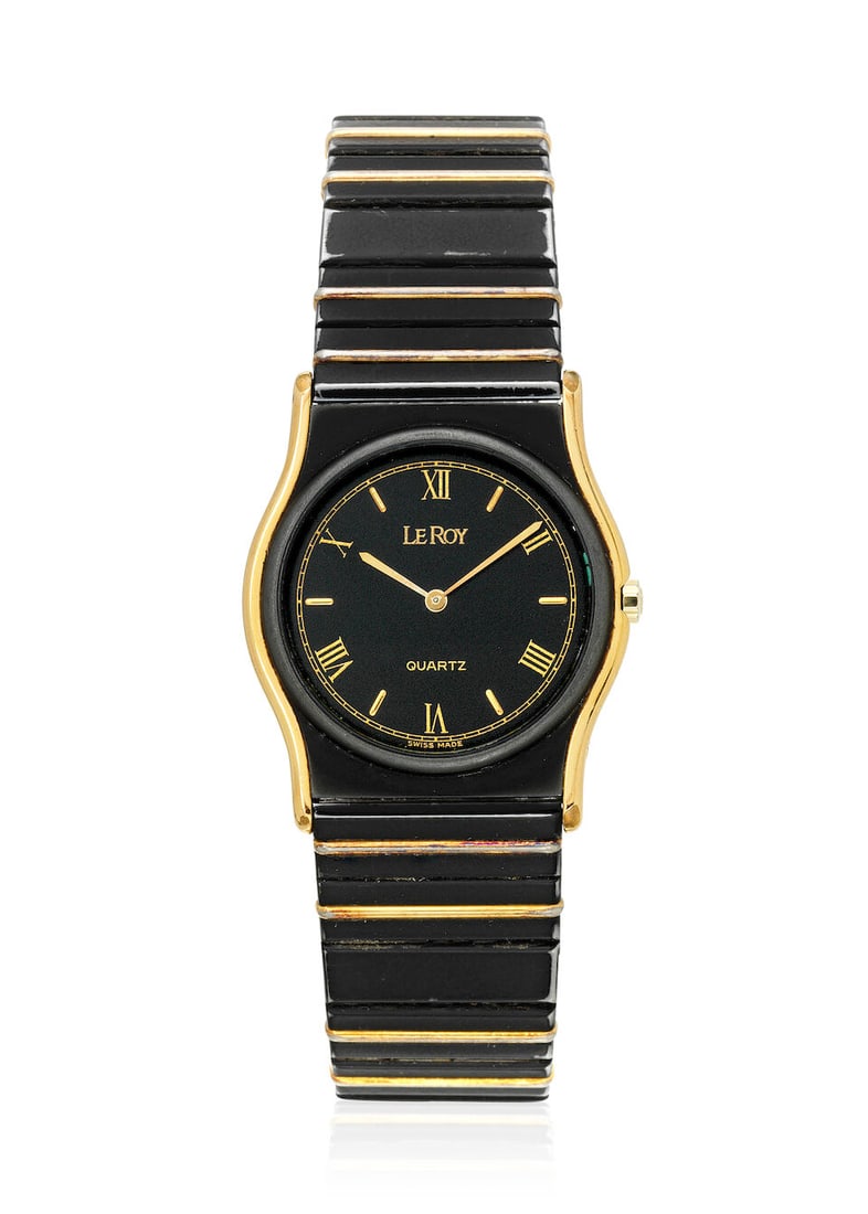 [NO RESERVE] LE ROY. A BLACKENED STAINLESS STEEL QUARTZ BRACELET WATCHRef: 8705, c. 1980s (1 of 1)