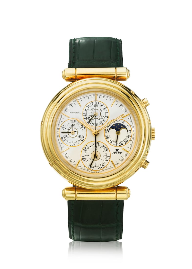 KELEK. AN 18K GOLD AUTOMATIC PERPETUAL CALENDAR CHRONOGRAPH WRISTWATCH WITH TRIPLE DATE AND MOON... (1 of 1)