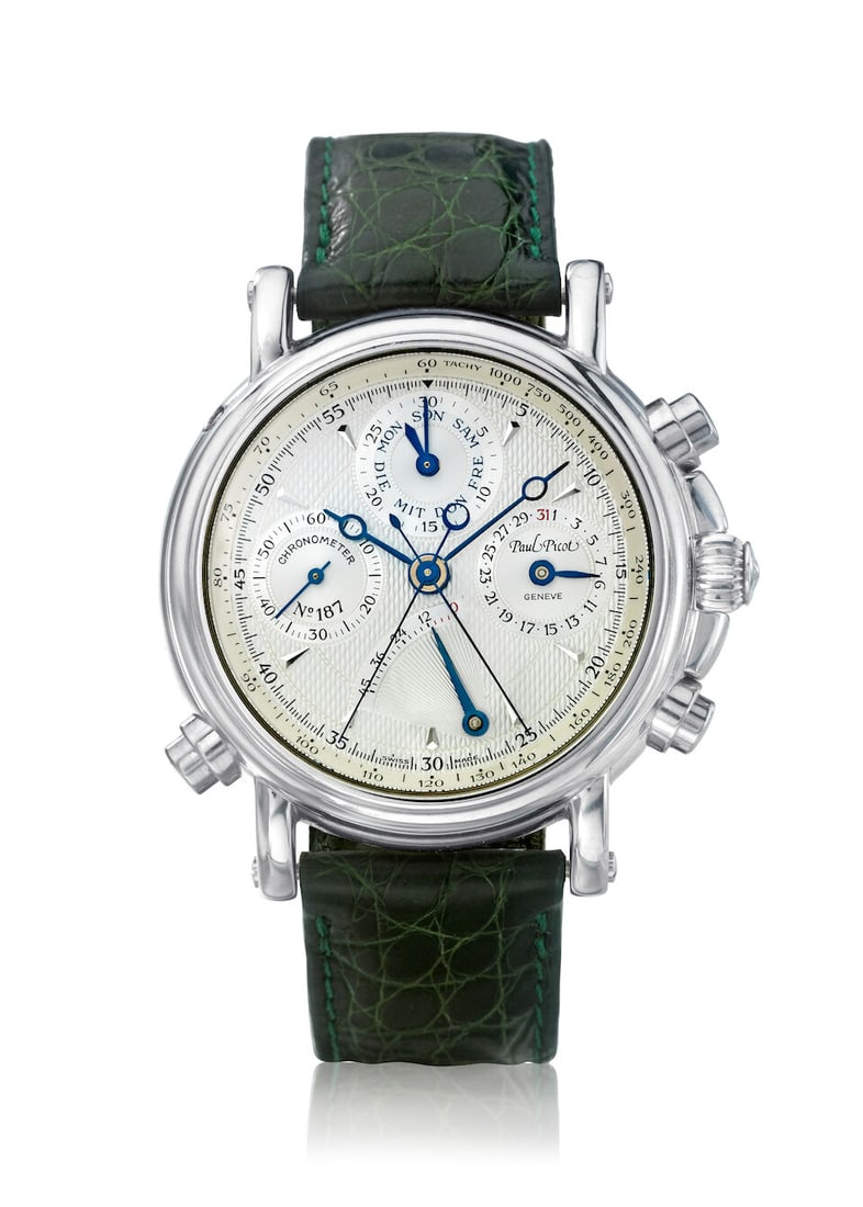 [NO RESERVE] PAUL PICOT. A STAINLESS STEEL AUTOMATIC SPLIT SECONDS CHRONOGRAPH CALENDAR WRISTWAT... (1 of 1)