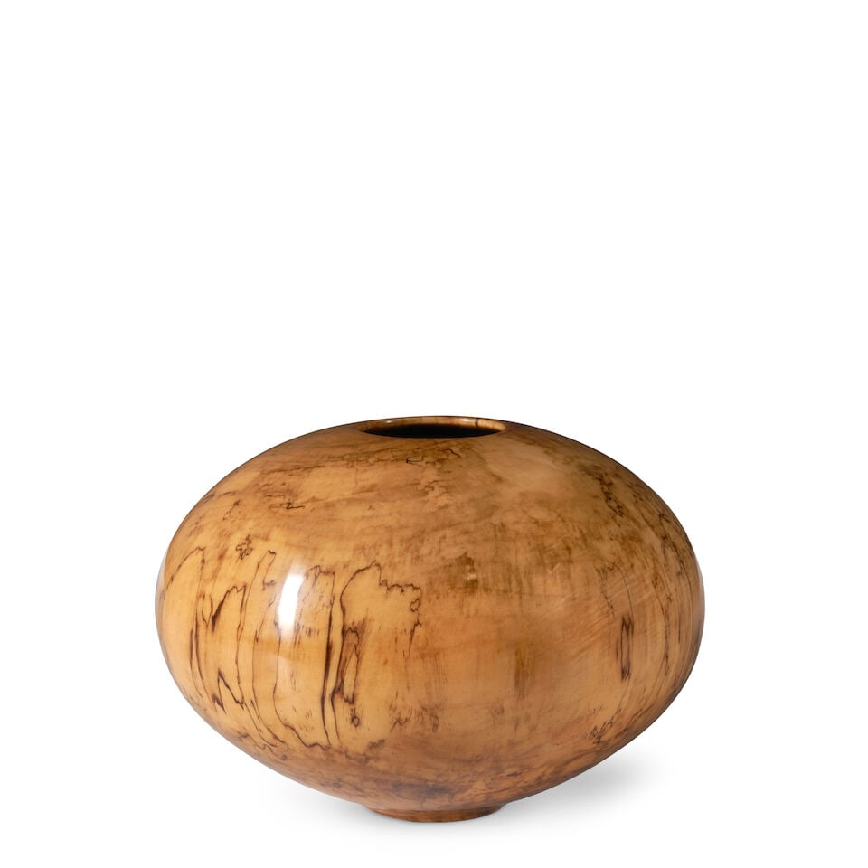 PHILIP MOULTHROP (B. 1947) SPALTED SILVER MAPLE VESSEL incised 'PM Philip Moulthrop Spalted Silv...: PHILIP MOULTHROP (B. 1947) SPALTED SILVER MAPLE VESSEL incised 'PM Philip Moulthrop Spalted Silver Maple Acer Saccharinum 104060,' ht. 11, dia. 15 in. Footnotes: Provenance From the Collection of Caro