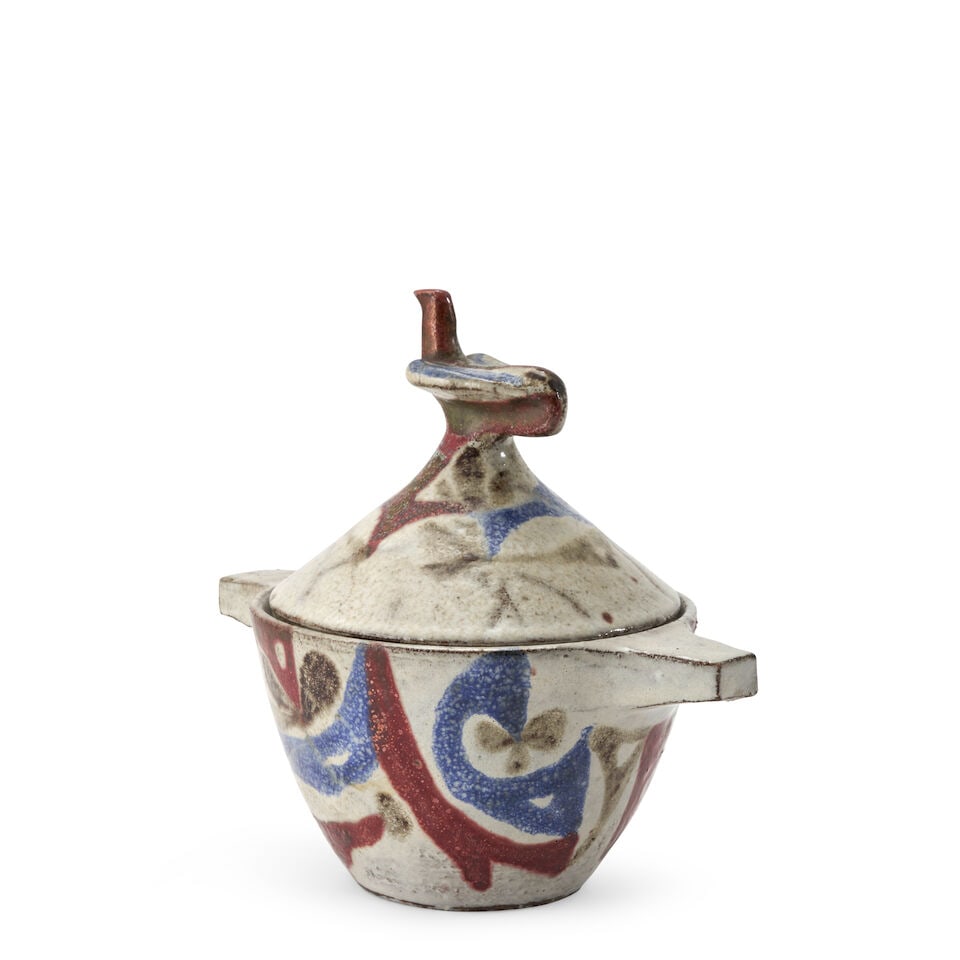 JEAN DERVAL (1925-2010) COVERED BOWL France, c. 1955, glazed earthenware, painted mark 'Jean Der... - 4