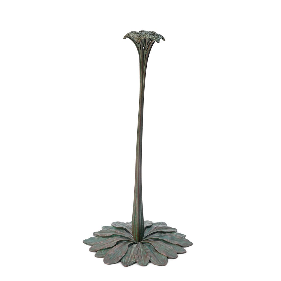 TIFFANY STUDIOS (1899-1930) SAXIFRAGE CANDLESTICK New York, New York, c. 1905, patinated bronze,... (1 of 6)