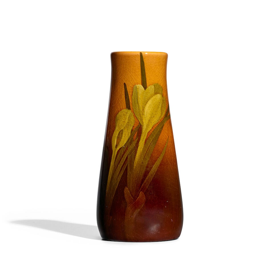 CLARA CHRISTIANA LINDEMAN FOR ROOKWOOD POTTERY VASE Cincinnati, Ohio, dated 1906, glazed earthe...: CLARA CHRISTIANA LINDEMAN FOR ROOKWOOD POTTERY VASE Cincinnati, Ohio, dated 1906, glazed earthenware, impressed factory mark and date, impressed shape mark '950 F' and 'V,' incised artist's mark 'C.C.