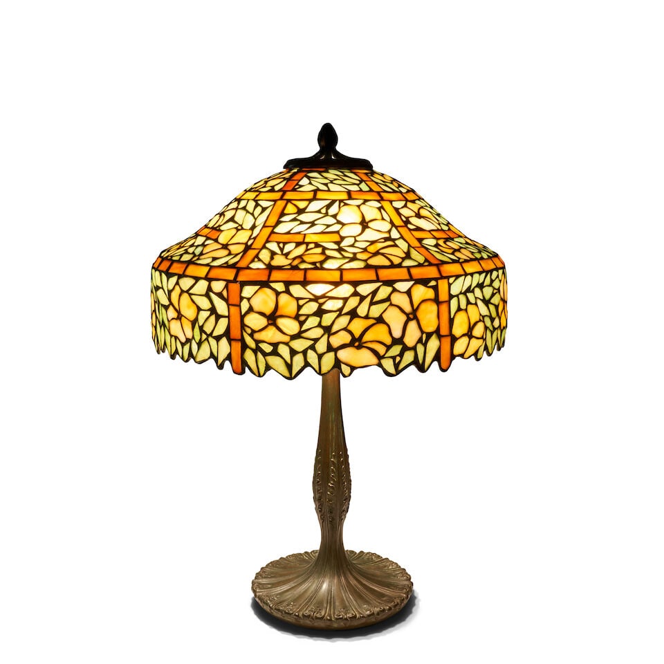J.A. WHATLEY MOSAIC GLASS TABLE LAMP New York, New York, c. 1915, white metal, brass, glass, bas... - 2