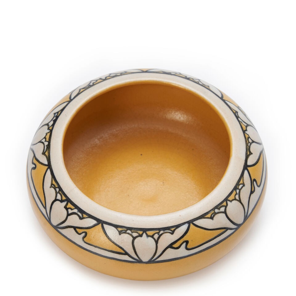 FANNIE LEVINE FOR SATURDAY EVENING GIRLS LOW BOWL Boston, Massachusetts, dated 1915, glazed eart... - 2