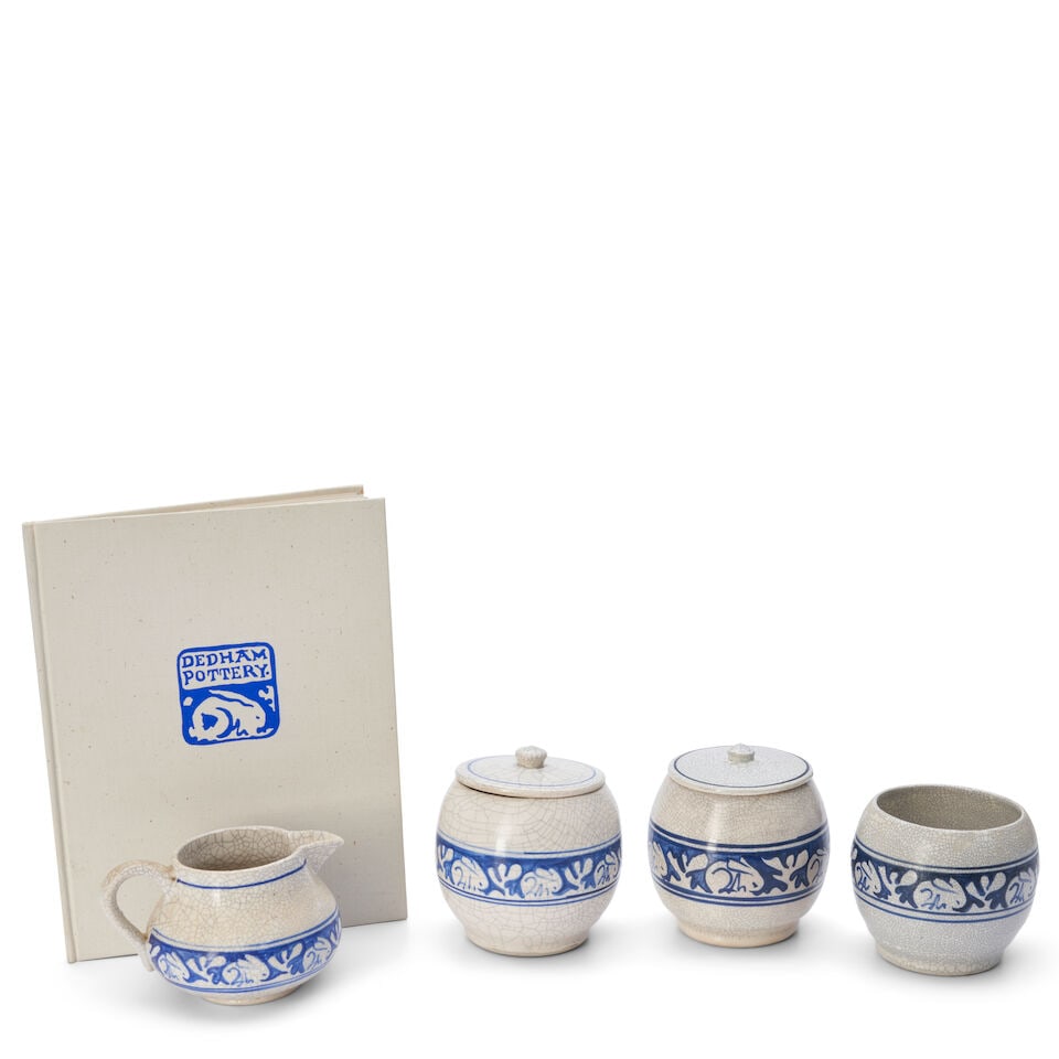 FOUR PIECES OF DEDHAM POTTERY 'RABBIT' TABLEWARE AND A COPY OF LLOYD E. HAWES 'THE DEDHAM POTTER... (1 of 3)