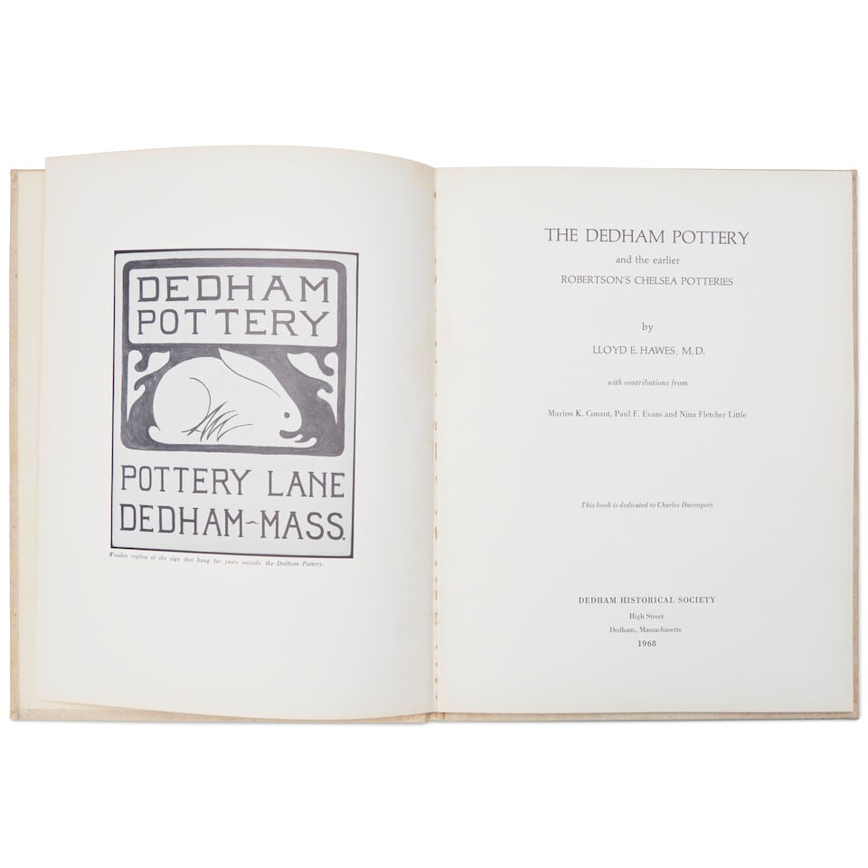 THREE PIECES OF 'SWAN' PATTERN TABLEWARE AND A COPY OF LLOYD E. HAWES 'THE DEDHAM POTTERY' Dedha... - 2