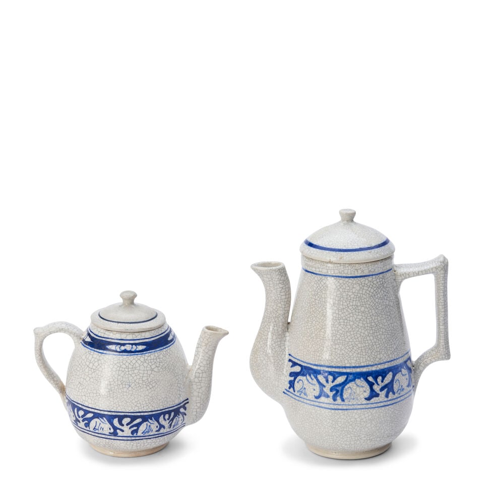 DEDHAM POTTERY 'RABBIT' PATTERN TEAPOT AND COFFEE POT Dedham, Massachusetts, 1896-1943, glazed s... (1 of 3)