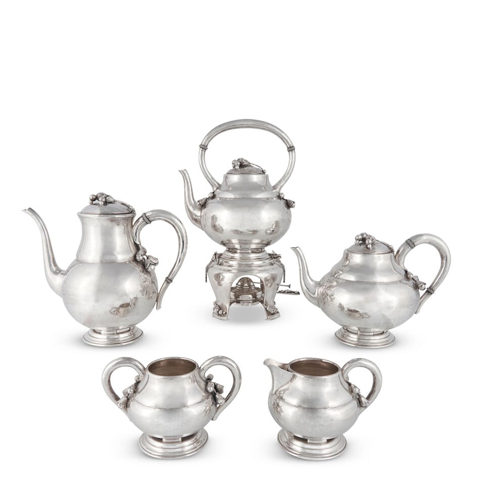 CARL POUL PETERSEN STERLING SILVER COFFEE & TEA SERVICE Montreal, Canada, mid-20th century, hamm... (1 of 1)