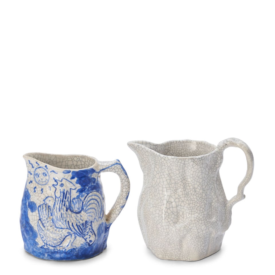 DEDHAM POTTERY 'OAK BLOCK' AND 'NIGHT AND MORNING' PITCHERS Dedham, Massachusetts, glazed stonew... (1 of 3)