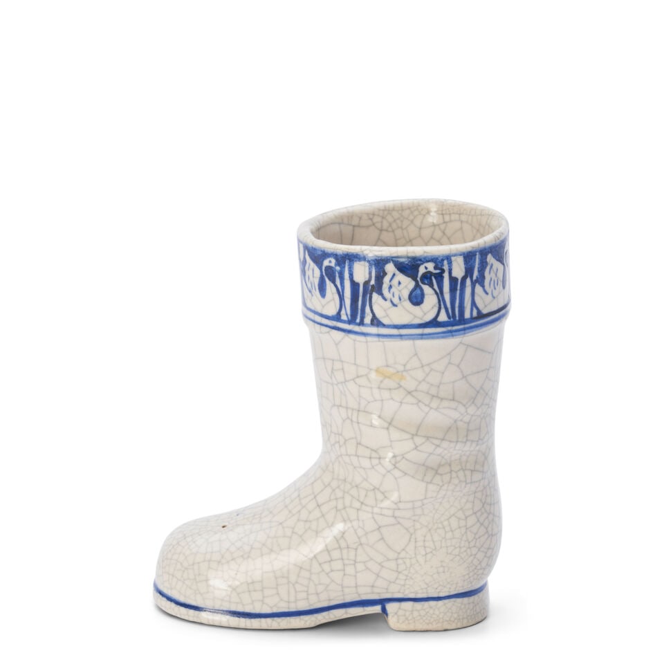 DEDHAM POTTERY 'SWAN' PATTERN BOOT Dedham, Massachusetts, 1896-1943, glazed stoneware, partial i... (1 of 4)