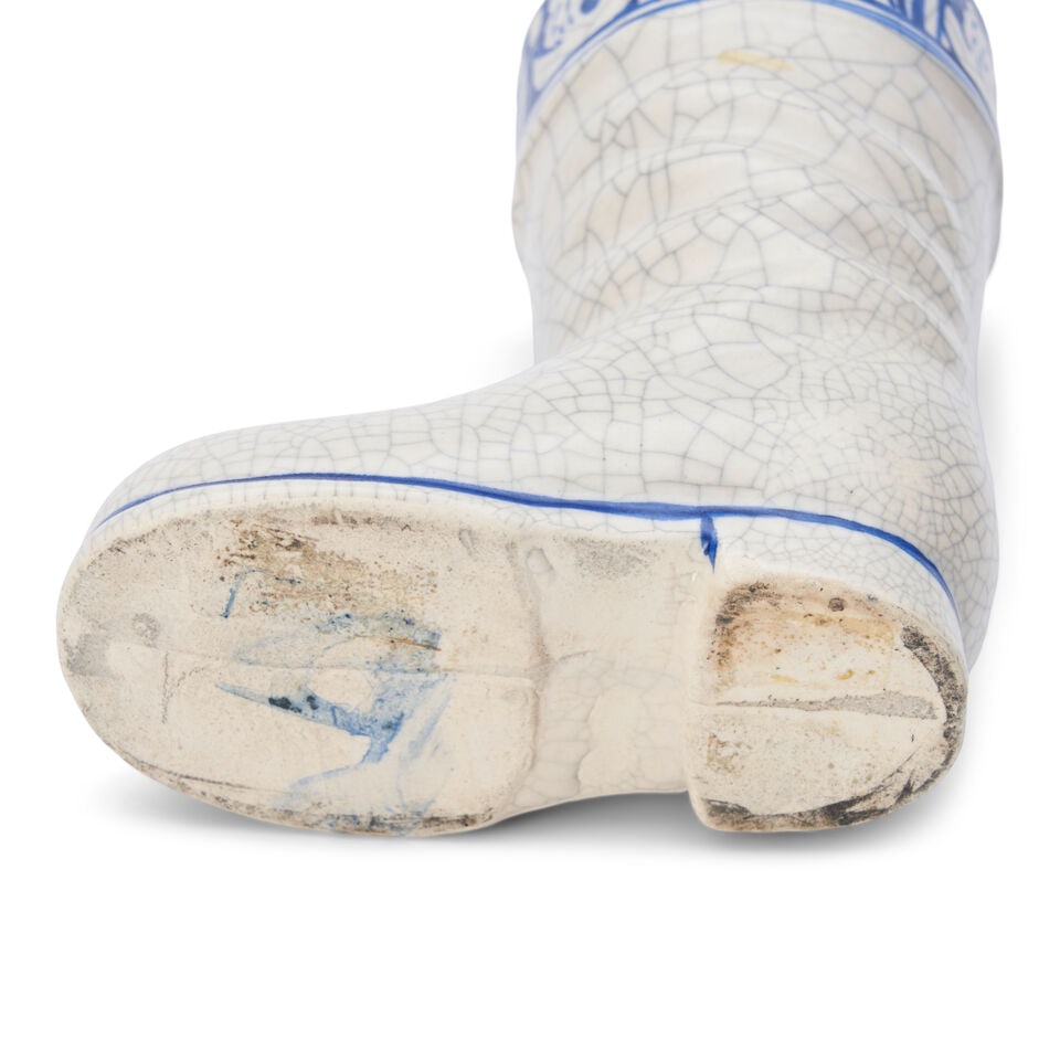 DEDHAM POTTERY 'SWAN' PATTERN BOOT Dedham, Massachusetts, 1896-1943, glazed stoneware, partial i... - 2