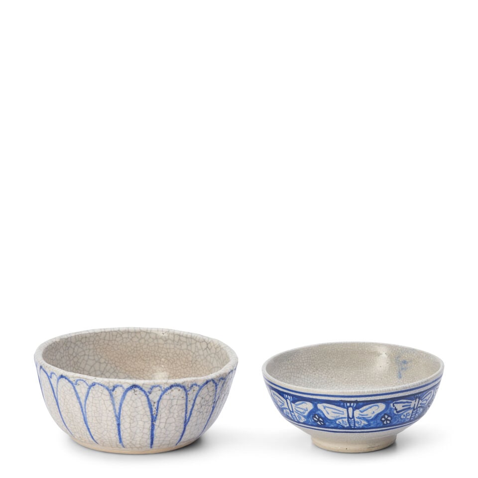 DEDHAM POTTERY 'LOTUS LEAF' BULB BOWL AND A 'BUTTERFLY AND FLOWER' BOWL Dedham, Massachusetts, 1... (1 of 2)