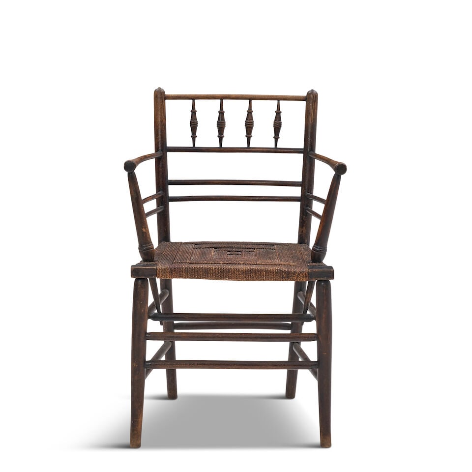 MORRIS & CO. 'SUSSEX' ARMCHAIR England, c. 1865, design attributed to Philip Webb, ebonized wood... - 5