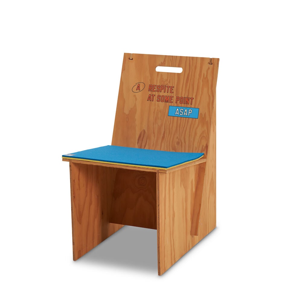 LAWRENCE WEINER (1942-2021) A RESPITE AT SOME POINT ASAP, 2015Polychrome digital printing with v...: LAWRENCE WEINER (1942-2021) A RESPITE AT SOME POINT ASAP, 2015 Polychrome digital printing with varnish on wood, from the edition of 100, published by Onestar Press, Paris, lacking numbered