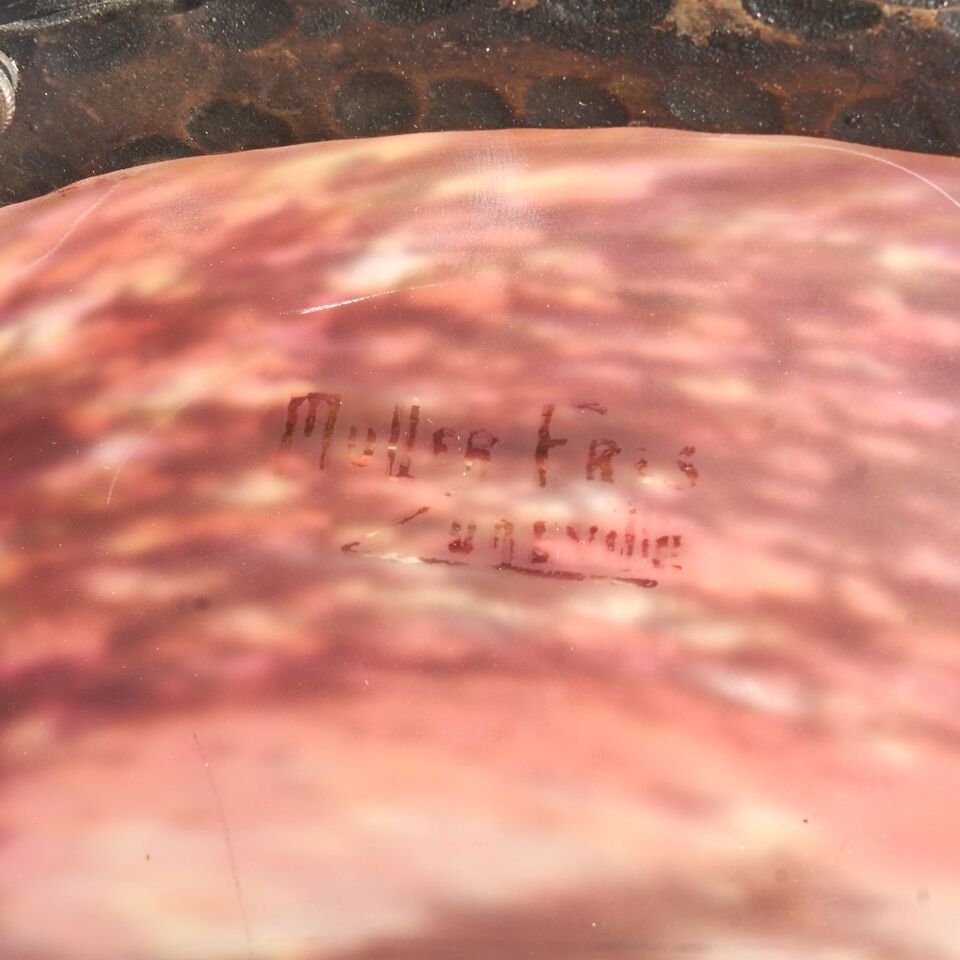 MULLER FRÈRES (1895-1933) CHANDELIER France, c. 1900, cast iron, glass, the shades acid-sta... - 2