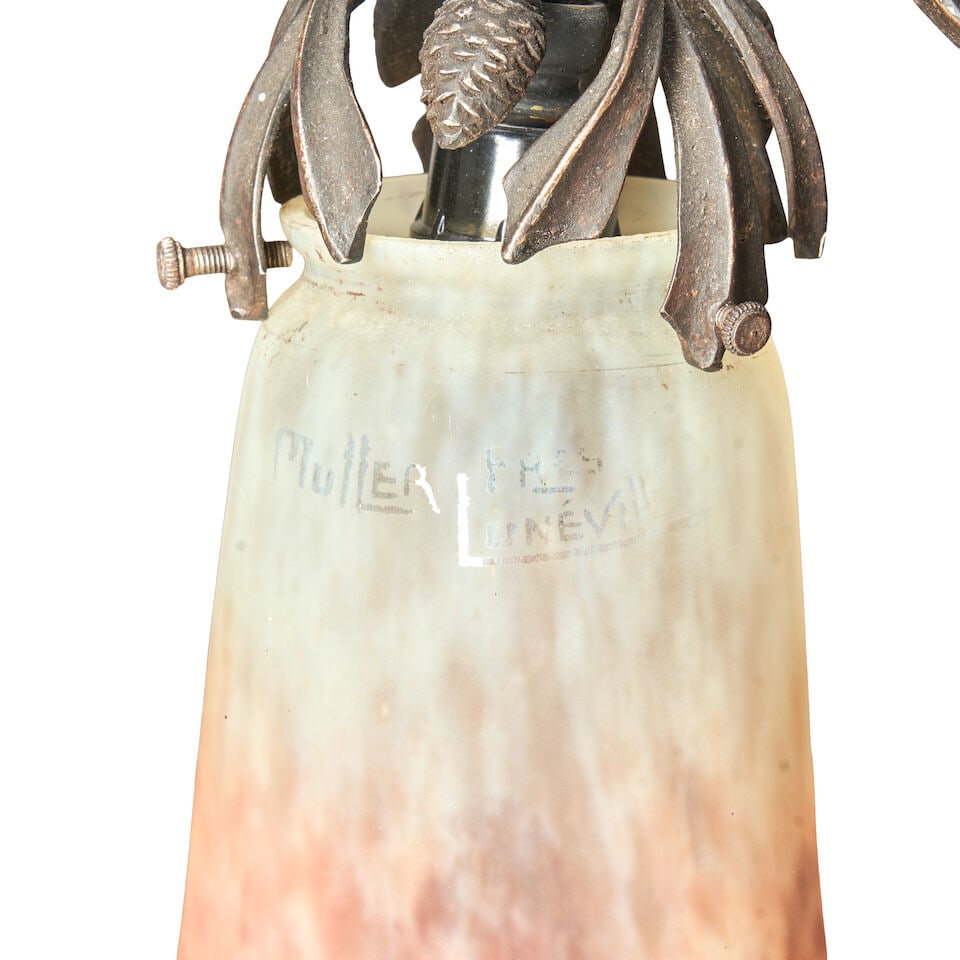 MULLER FRÈRES (1895-1933) CHANDELIER France, c. 1900, cast iron, glass, the shades acid-sta... - 3