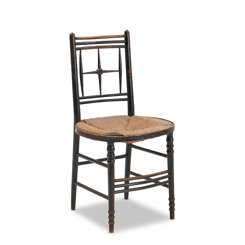 MORRIS & CO. 'SUSSEX' ROUNDSEAT CHAIR England, c. 1865, design attributed to Ford Maddox Brown, ... (1 of 2)