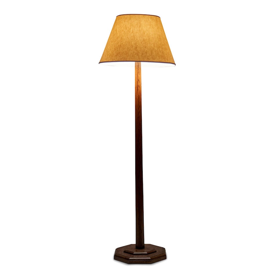 ARTS AND CRAFTS FLOOR LAMP probably England, c. 1930, oak, single dimmer socket, linen over pape... - 2