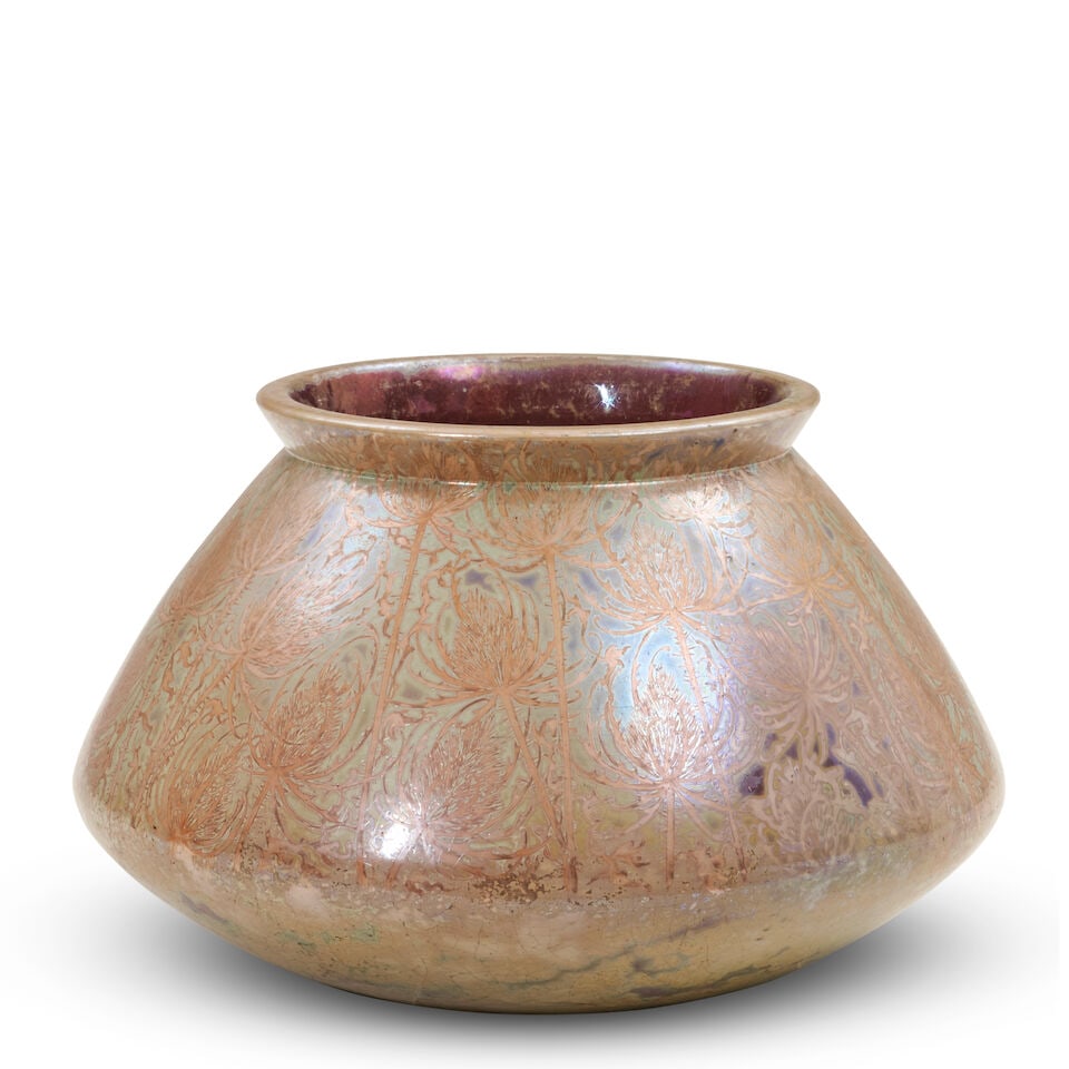 CLEMENT MASSIER (1845-1917) LARGE JARDINIERE Golfe-Juan, France, dated 1892, luster glazed earth... (1 of 2)