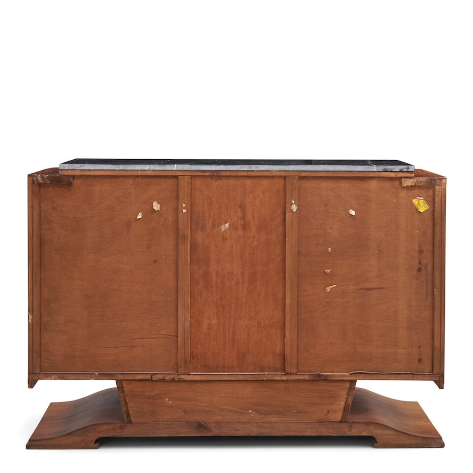 FRENCH ART DECO CABINET c. 1930, walnut veneers, nero marquina marble, glazed center door opens ... - 2