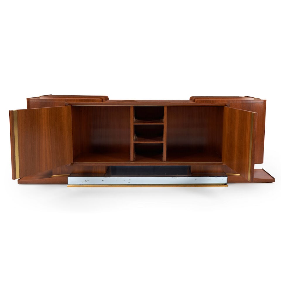 FRENCH ART DECO CREDENZA IN THE MANNER OF JEAN PASCAUD c. 1930, mirror glass, walnut veneer, wal... - 2