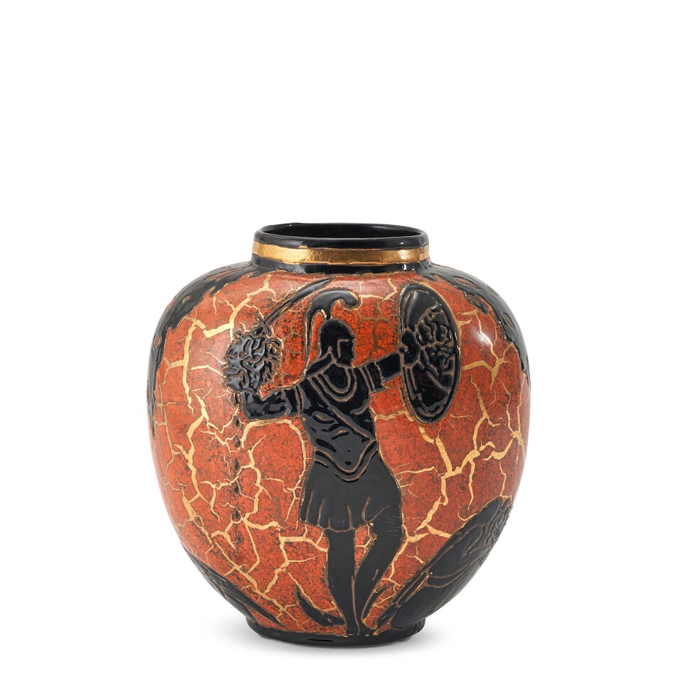 CHARLES CATTEAU (1880-1966) FOR BOCHE FRERES 'PERSÉE ET LES GORGONES' VASE Belgium, designe... (1 of 4)